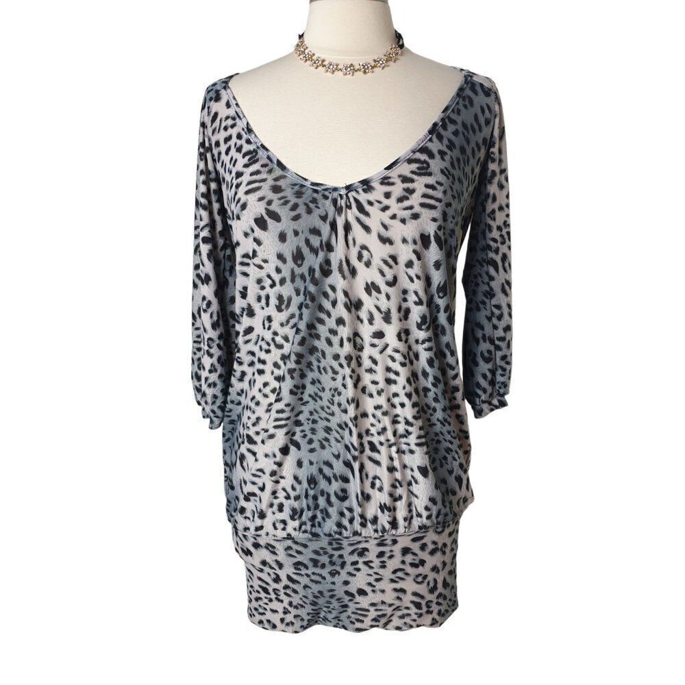 Women's Open Back Leopard Print Dress V-Neck 3/4 Sleeve Casual Stretch Dress LG